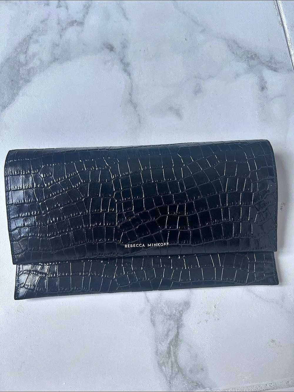 Rebecca Minkoff Leo Croc-Embossed Leather Clutch Black Like New